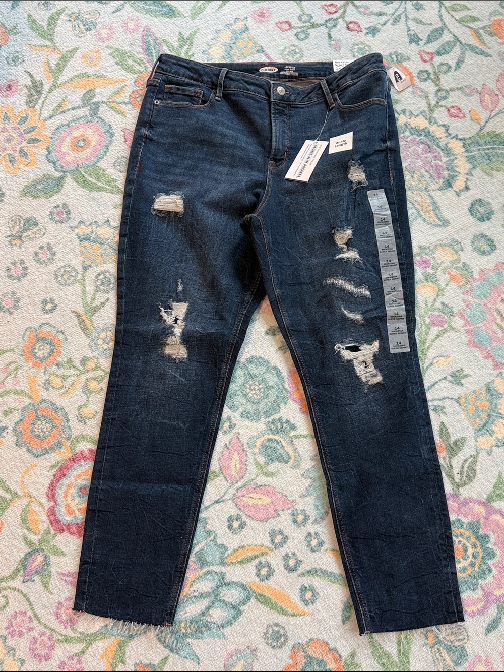 Old Navy Dark Blue Distressed Jeans rockstar super Skinny  14 NWT